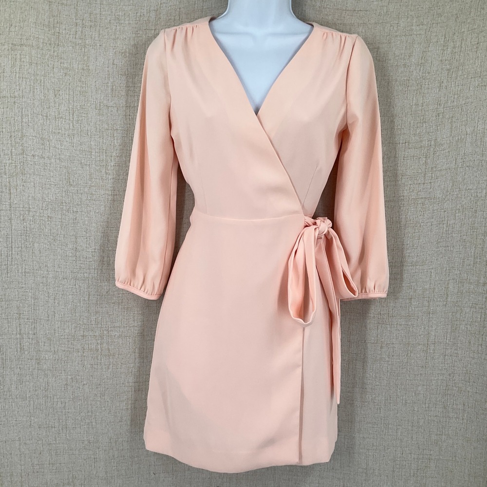 J. Crew Wrap Dress Women 0 Peach V-Neck Long Sleeve Mini Cocktail Tie Balletcore